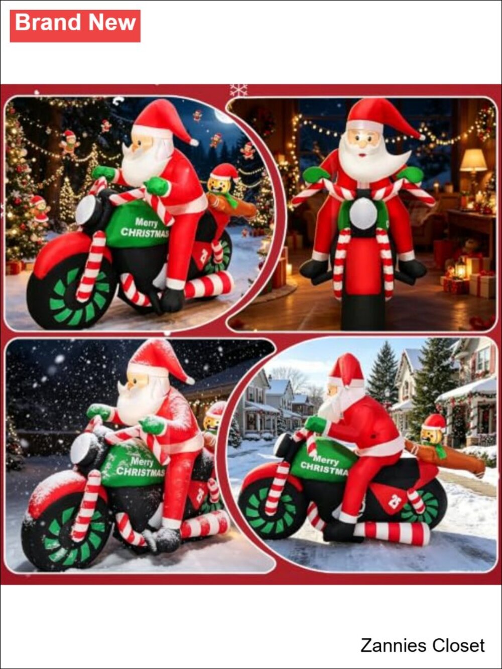 🎄 7FT Christmas Inflatable Santa Riding Motorcycle Gingerbread Man Lighted - Picture 4 of 6